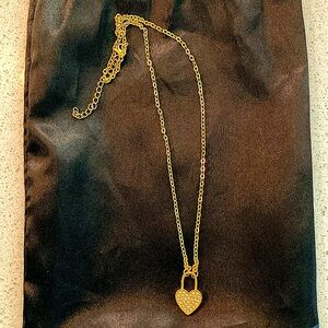 Costume Gold Necklace with faux diamonds on heart lock charm